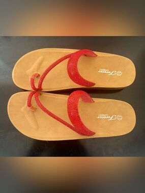 Red Rhinestone Thong Sandals with Cushioned Footbed